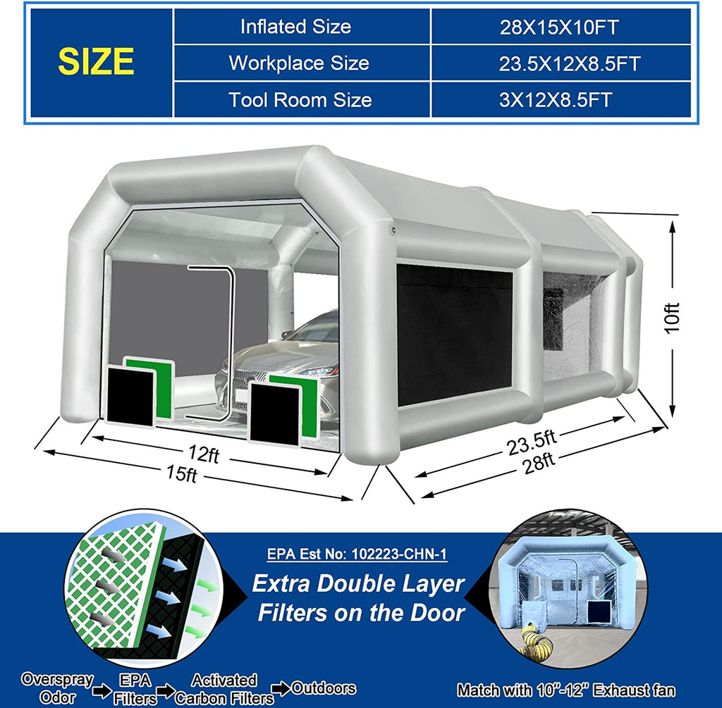 28X16.5X10FT Inflatable Paint Spray Booth Car Portable Paint Booth