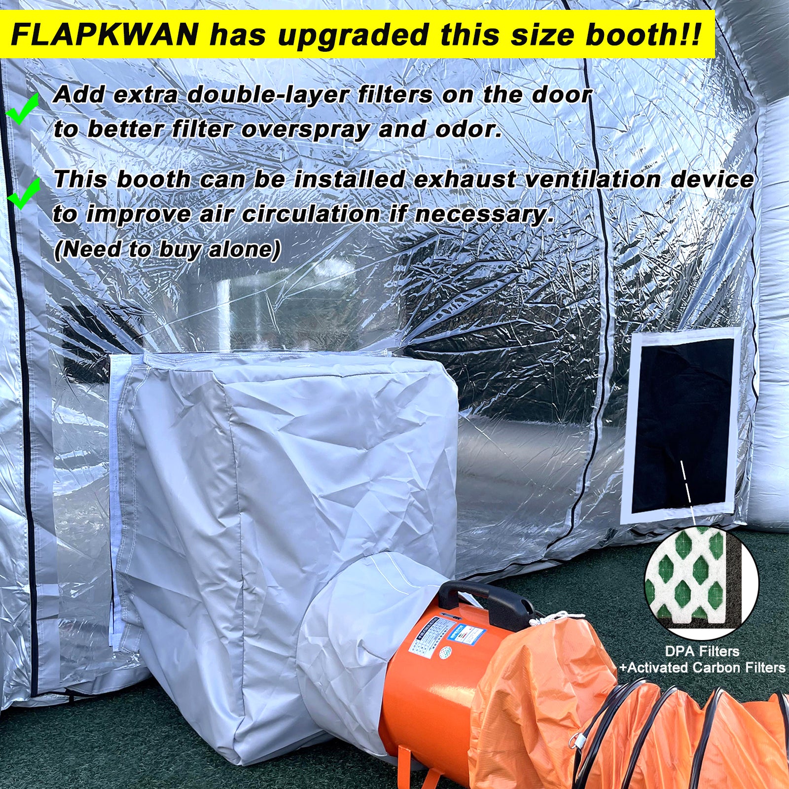 FLAPKWAN 39X18X15FT Inflatable Paint Booth for Trucks Portable Paint Booth with 1500W+1100W Blowers for Professional Car Painting and Polishing